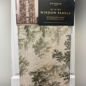 ENVOGUE Curtain panels 37 x 96 Toile Greenwood Forest Trees 2 PC set NEW